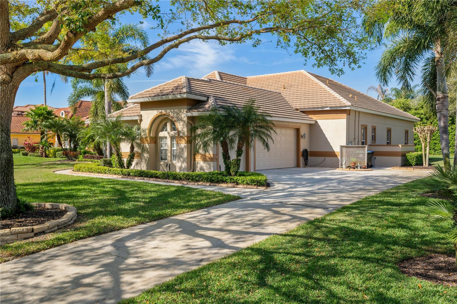Florida home exterior with palm trees